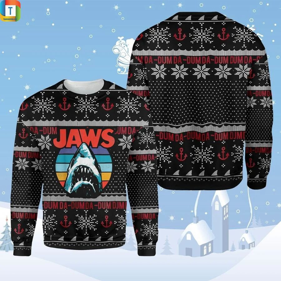 Horror Shark Jaw Ugly Christmas Sweater Adult 3D Funny Matching for family