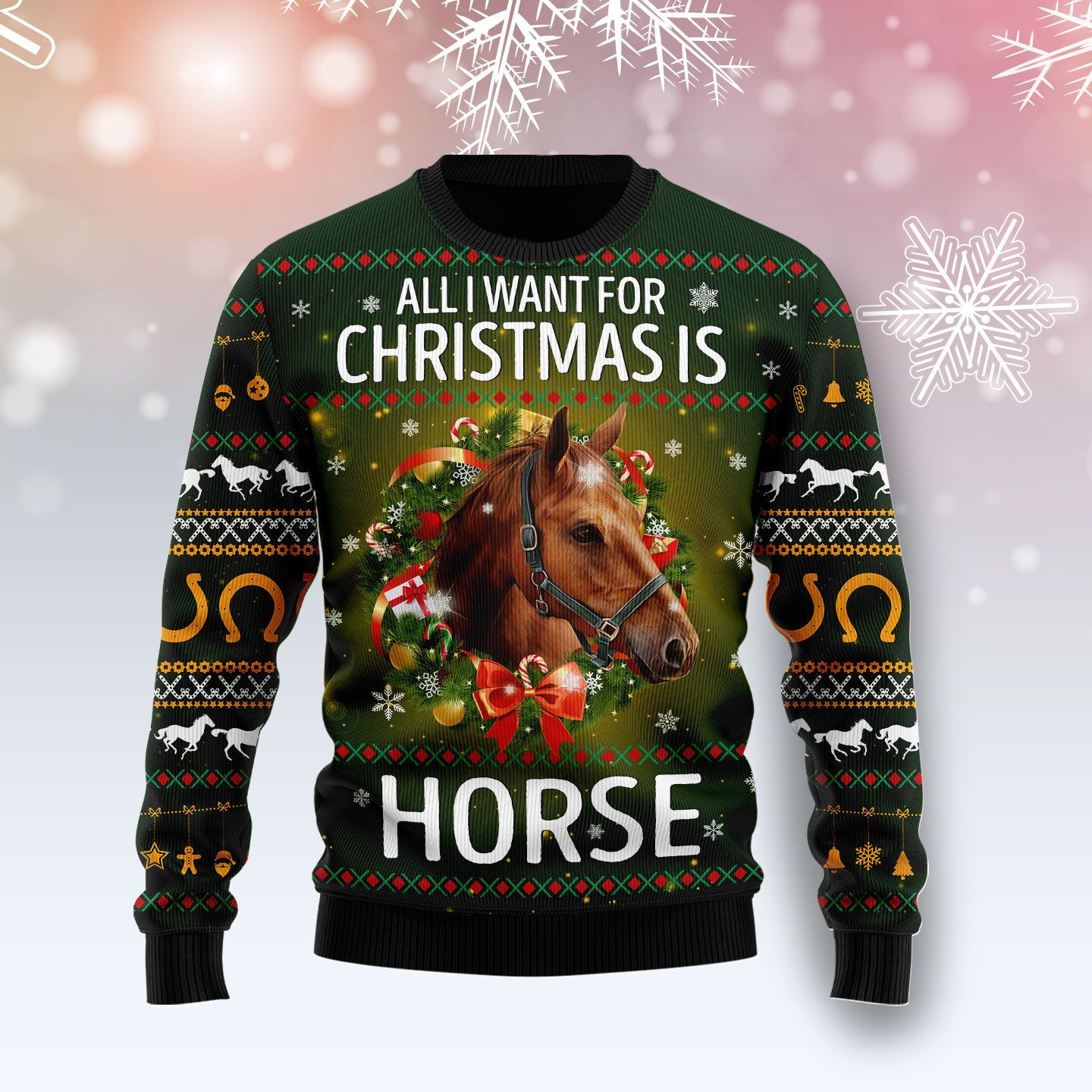 Horse All I Need For Christmas Ugly Christmas Sweater Adult 3D Funny Matching for family