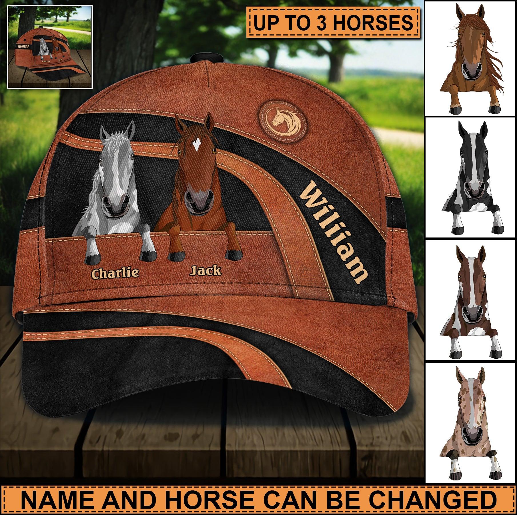 Horse Brown Curve With Horse Logo Personalized Classic Cap, Personalized Gift for Horse Lovers Trucker Hats Custom Hats Gifts For Men & Women