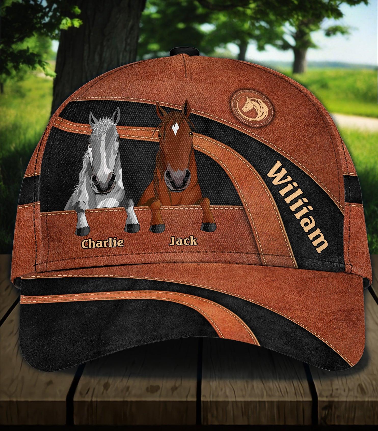 Horse Brown Curve With Horse Logo Personalized Classic Cap, Personalized Gift for Horse Lovers Trucker Hats Custom Hats Gifts For Men & Women