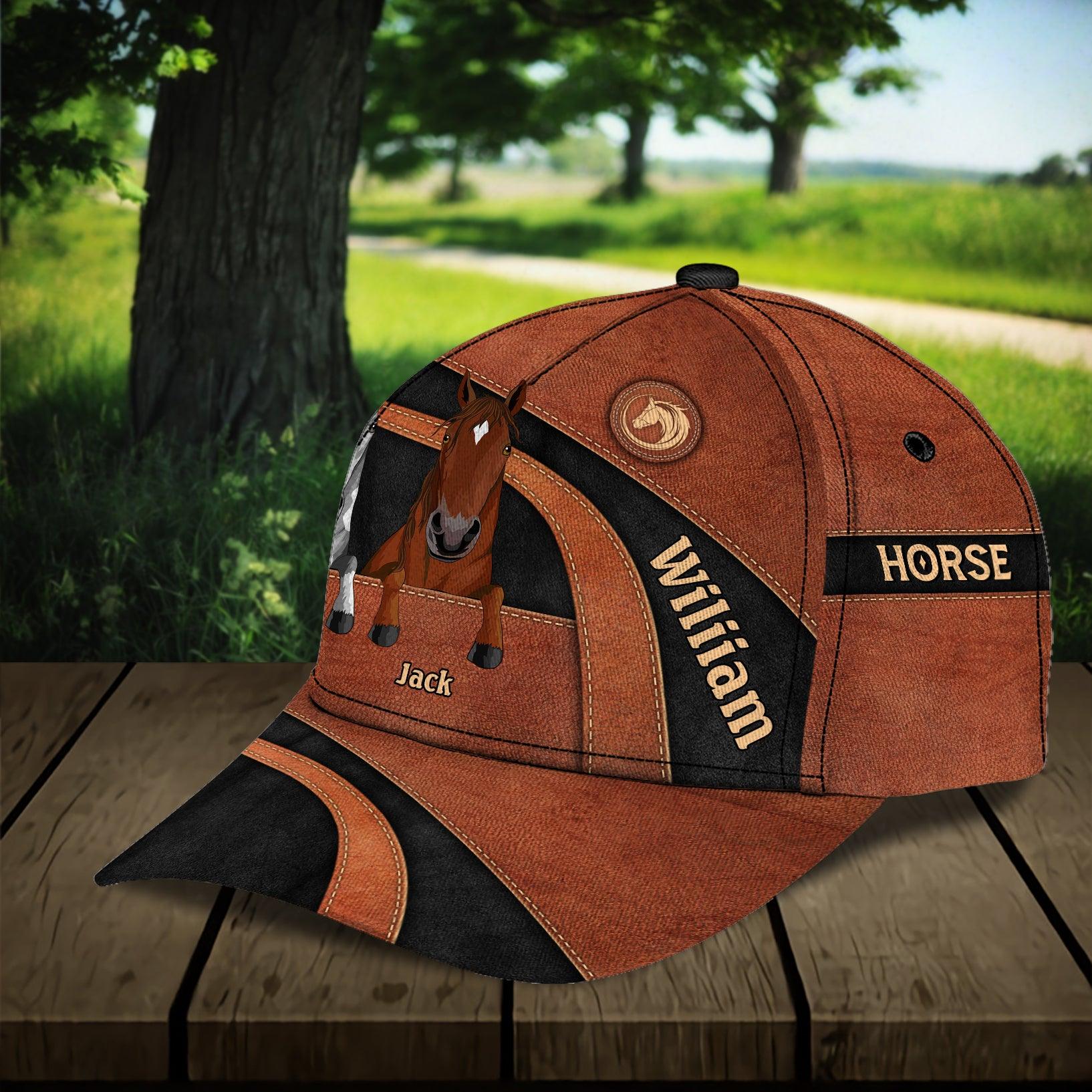 Horse Brown Curve With Horse Logo Personalized Classic Cap, Personalized Gift for Horse Lovers Trucker Hats Custom Hats Gifts For Men & Women