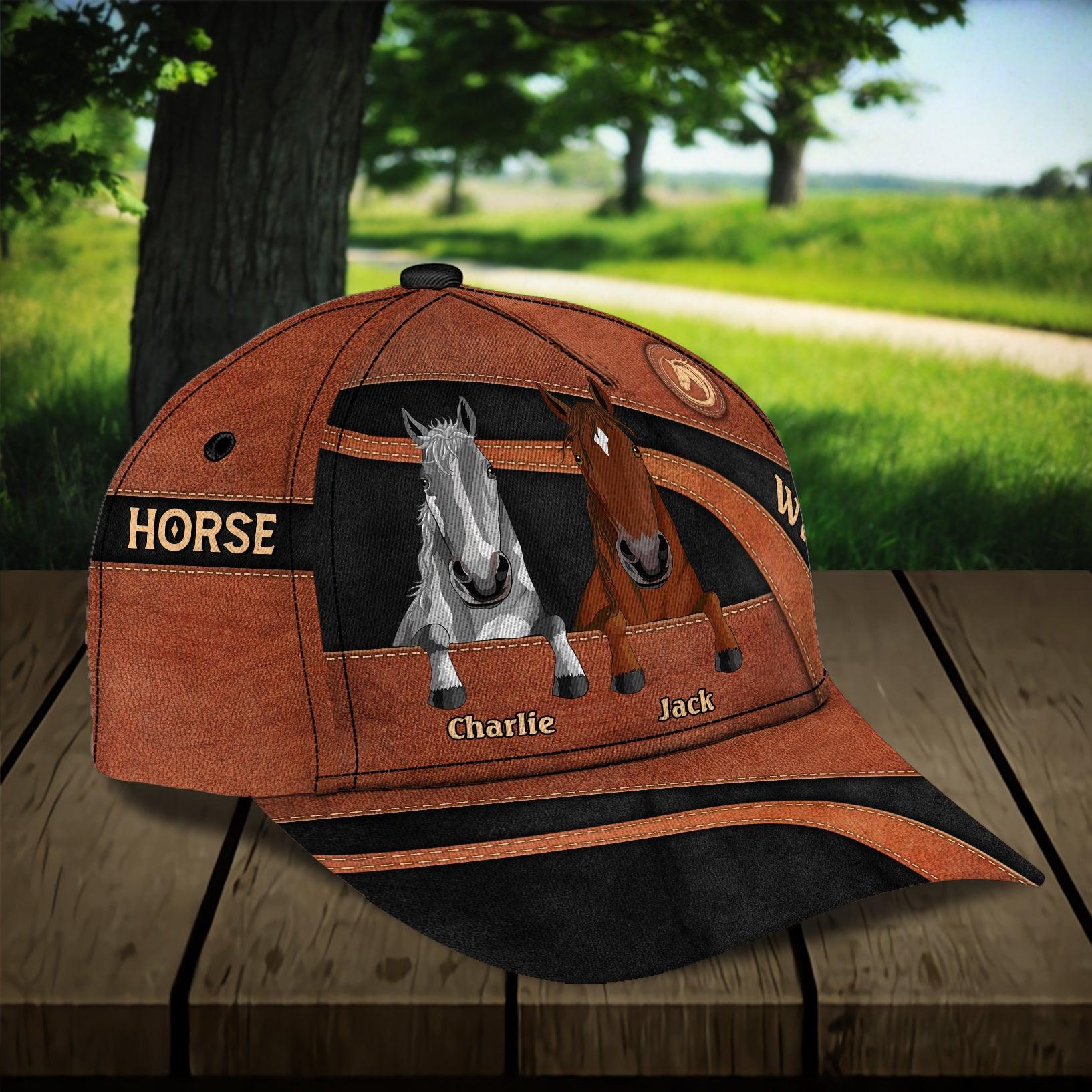 Horse Brown Curve With Horse Logo Personalized Classic Cap, Personalized Gift for Horse Lovers Trucker Hats Custom Hats Gifts For Men & Women