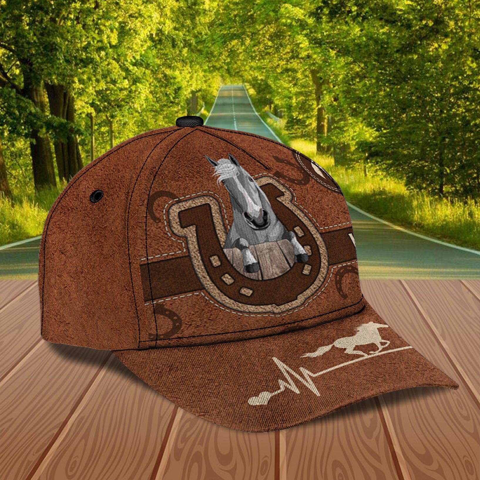 Horse Brown Horseshoe Personalized Classic Cap, Personalized Gift for Horse Lovers Trucker Hats Custom Hats Gifts For Men & Women