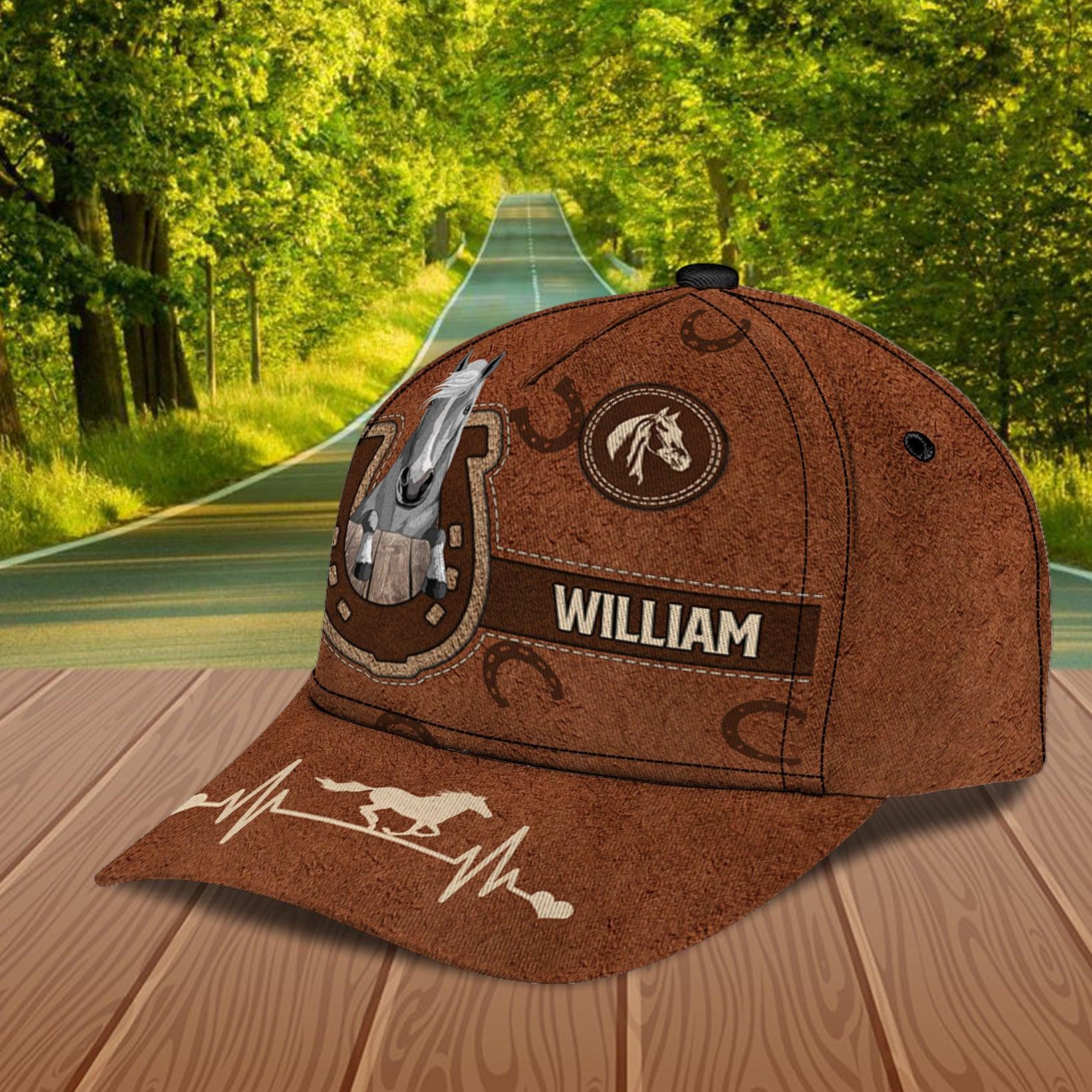 Horse Brown Horseshoe Personalized Classic Cap, Personalized Gift for Horse Lovers Trucker Hats Custom Hats Gifts For Men & Women