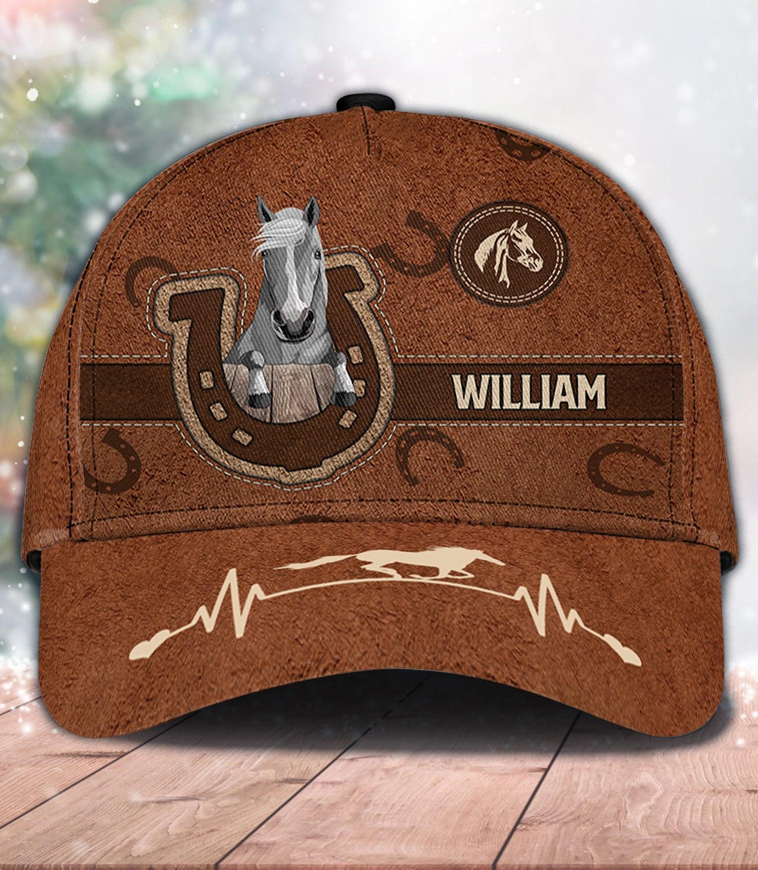 Horse Brown Horseshoe Personalized Classic Cap, Personalized Gift for Horse Lovers Trucker Hats Custom Hats Gifts For Men & Women