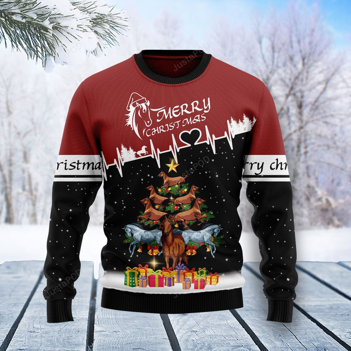 Horse Christmas Tree For Unisex Ugly Christmas Sweater Adult 3D Funny Matching for family