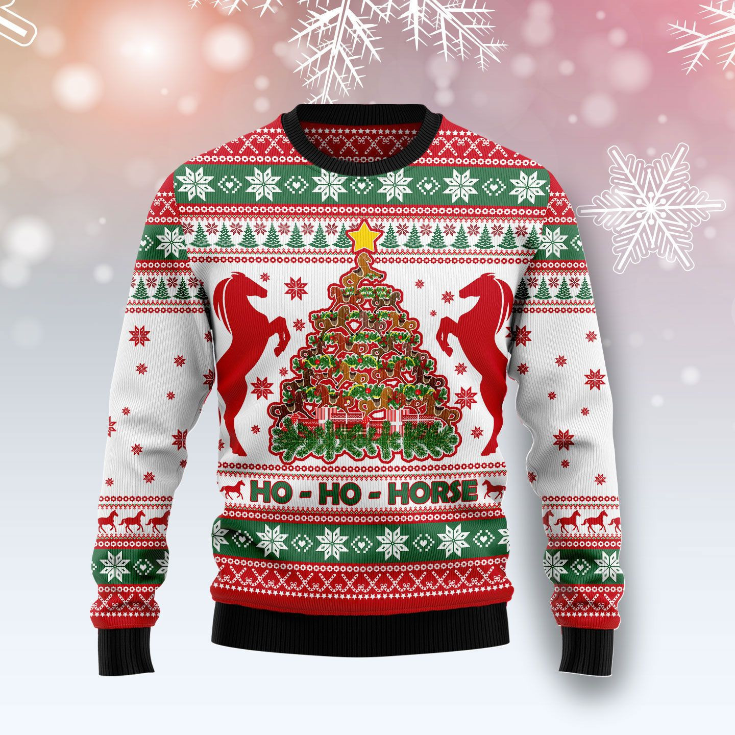Horse Christmas Tree Ugly Christmas Sweater Adult 3D Funny Matching for family