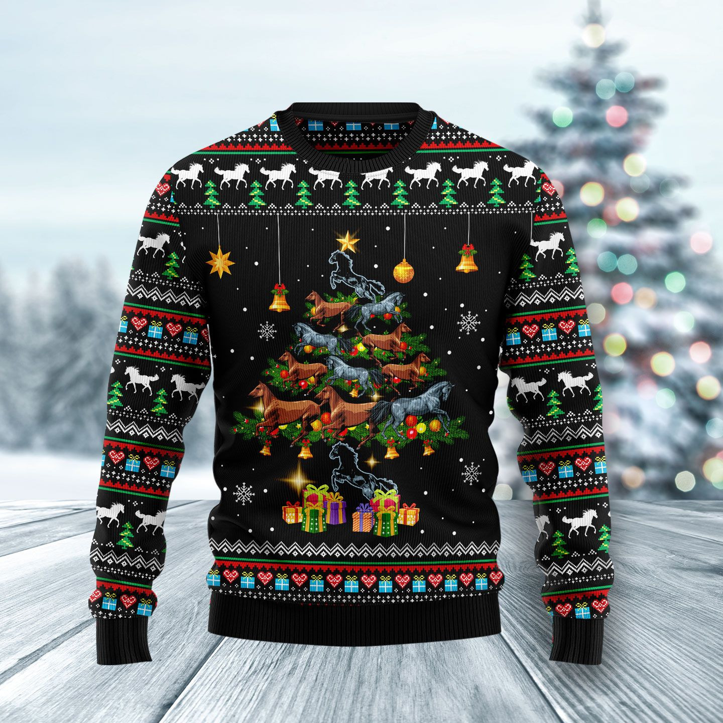 Horse Christmas Tree Ugly Christmas Sweater Adult 3D Funny Matching for family