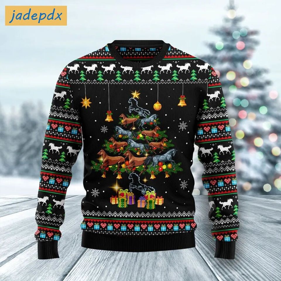 Horse Christmas Tree Ugly Sweater - Festive Apparel for Horse Lovers