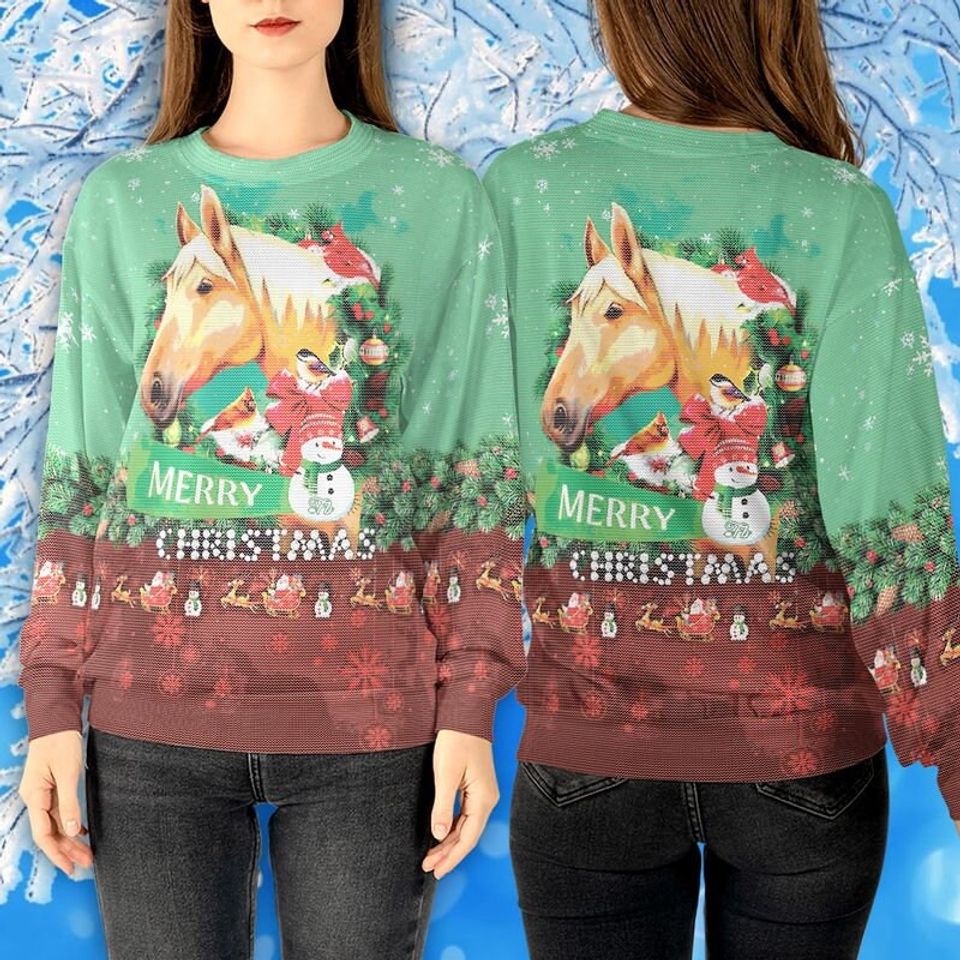 Horse, Christmas Wreath, Sweatshirt All Over, Horse Merry Christmas Sweatshirt  3D