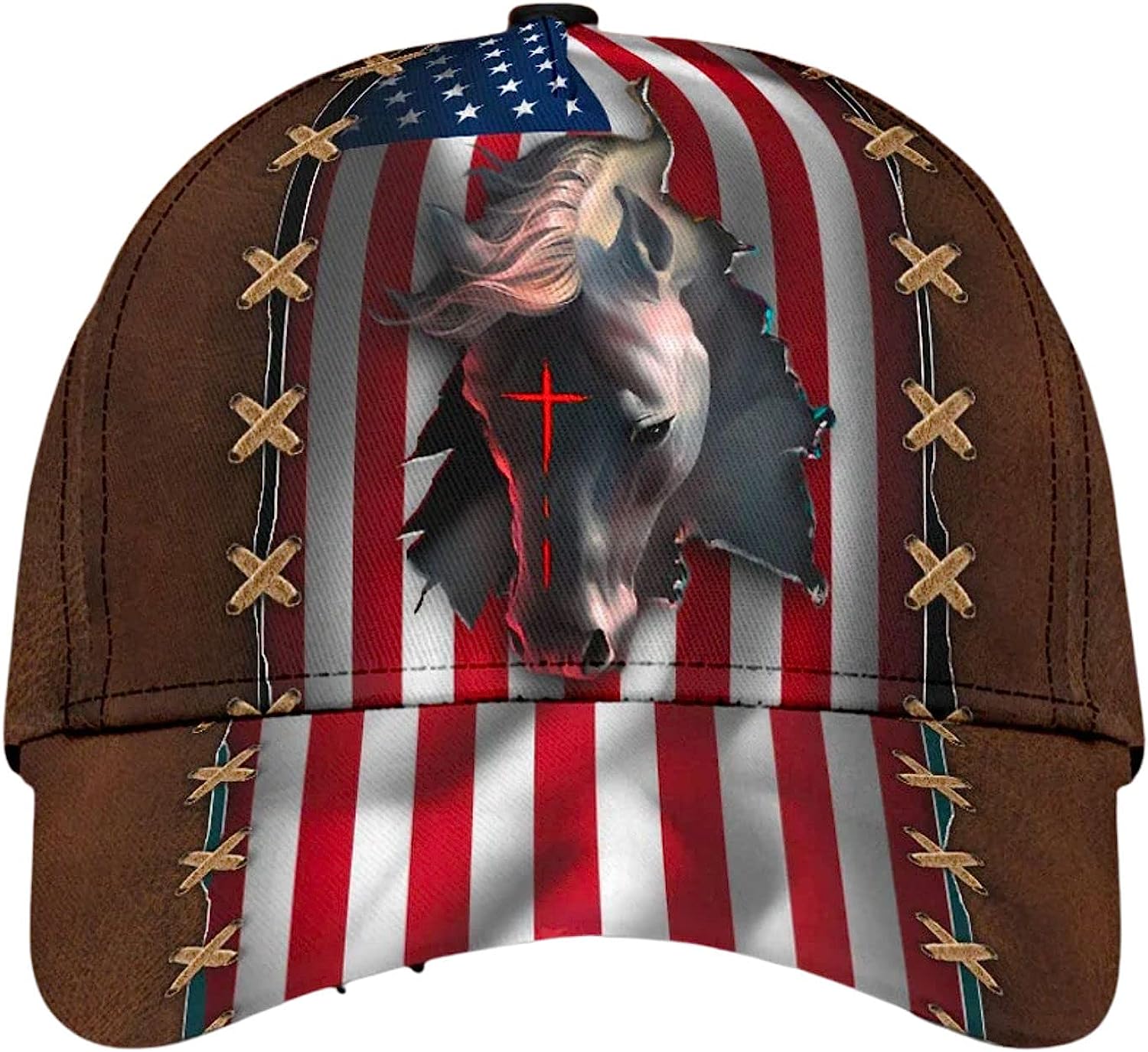 Horse Cross American All Over Print Baseball Cap - Christian Hats For Men Women Trucker Hats Custom Hats Gifts For Men & Women