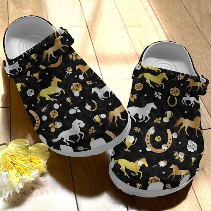 Horse Golden Silver Gift For Lover Rubber clog Shoes Comfy Footwear