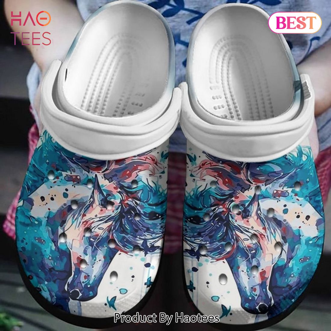 Horse Head Watercolor Animal Crocs Crocband Clogs Shoes Comfortable For Men Women and Kids