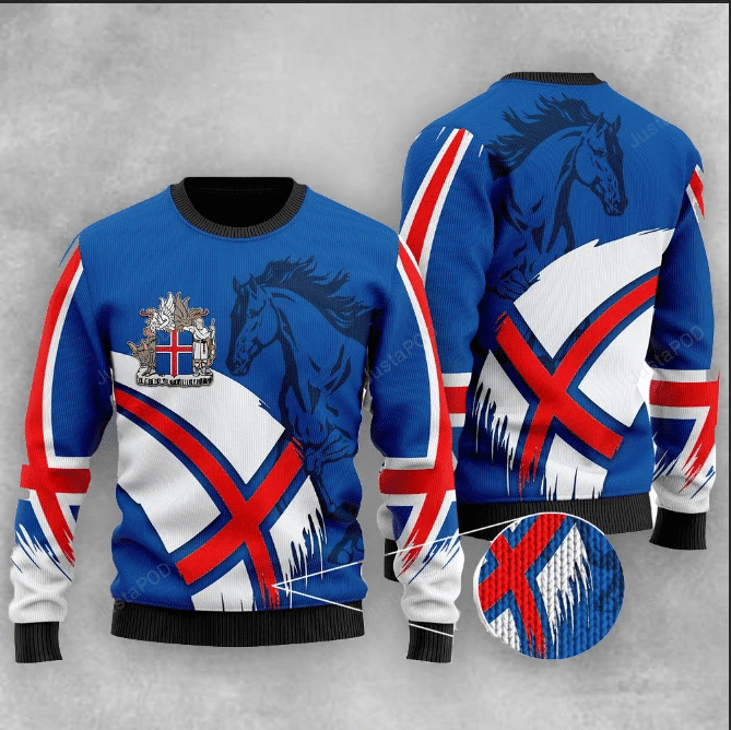Horse Iceland Flag Ugly Christmas Sweater Adult 3D Funny Matching for family