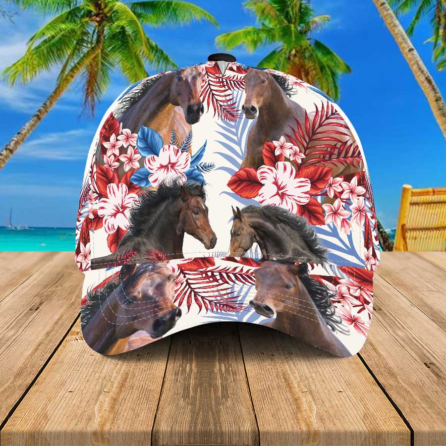 Horse Lovers Hawaiian Hats, Horse Aloha Hawaiian 3D Baseball Cap for Women & Men Trucker Hats Custom Hats Gifts For Men & Women