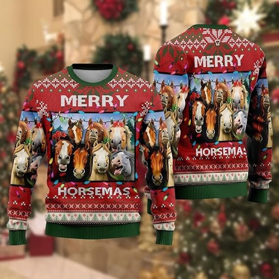 Horse Lovers Ugly Christmas Sweaters - Xmas Horse