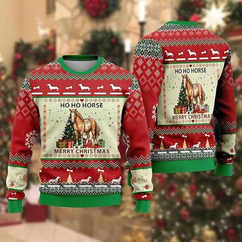 Horse Lovers Ugly Christmas Sweaters - Xmas Horse
