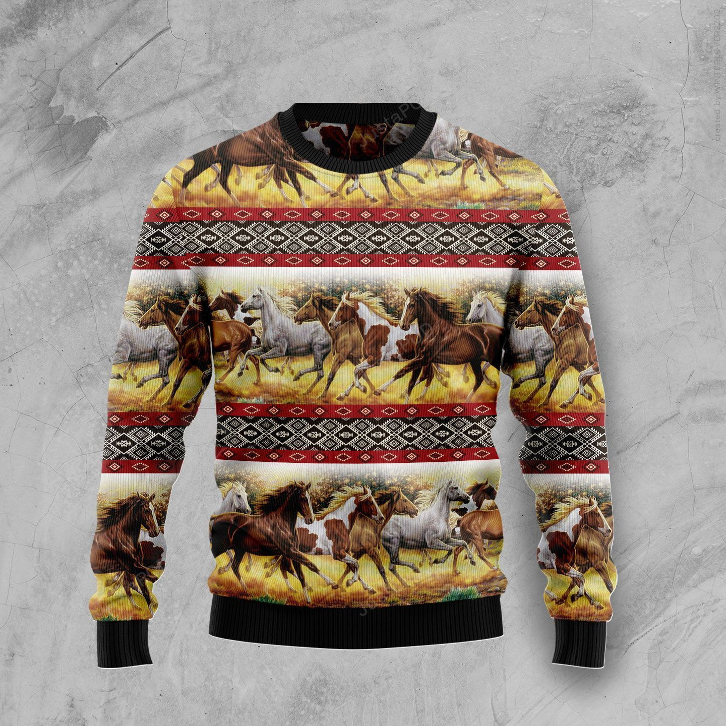 Horse Native American Pattern Ugly Christmas Sweater Adult 3D Funny Matching for family