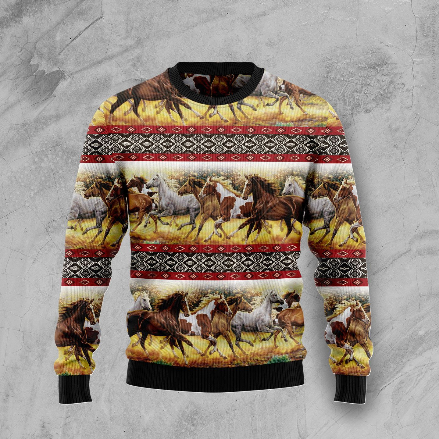 Horse Native American Pattern Ugly Christmas Sweater Adult 3D Funny Matching for family
