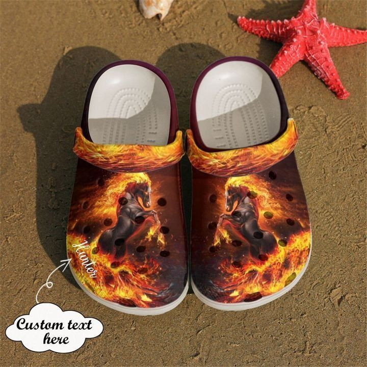 Horse Personalized Fire Classic Clogs Shoes