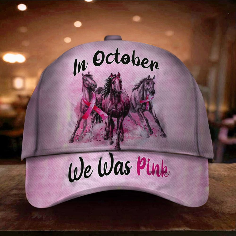 Horse Pink Ribbon In October We Wear Pink Hat Breast Cancer Awareness merchandise Trucker Hats Custom Hats Gifts For Men & Women