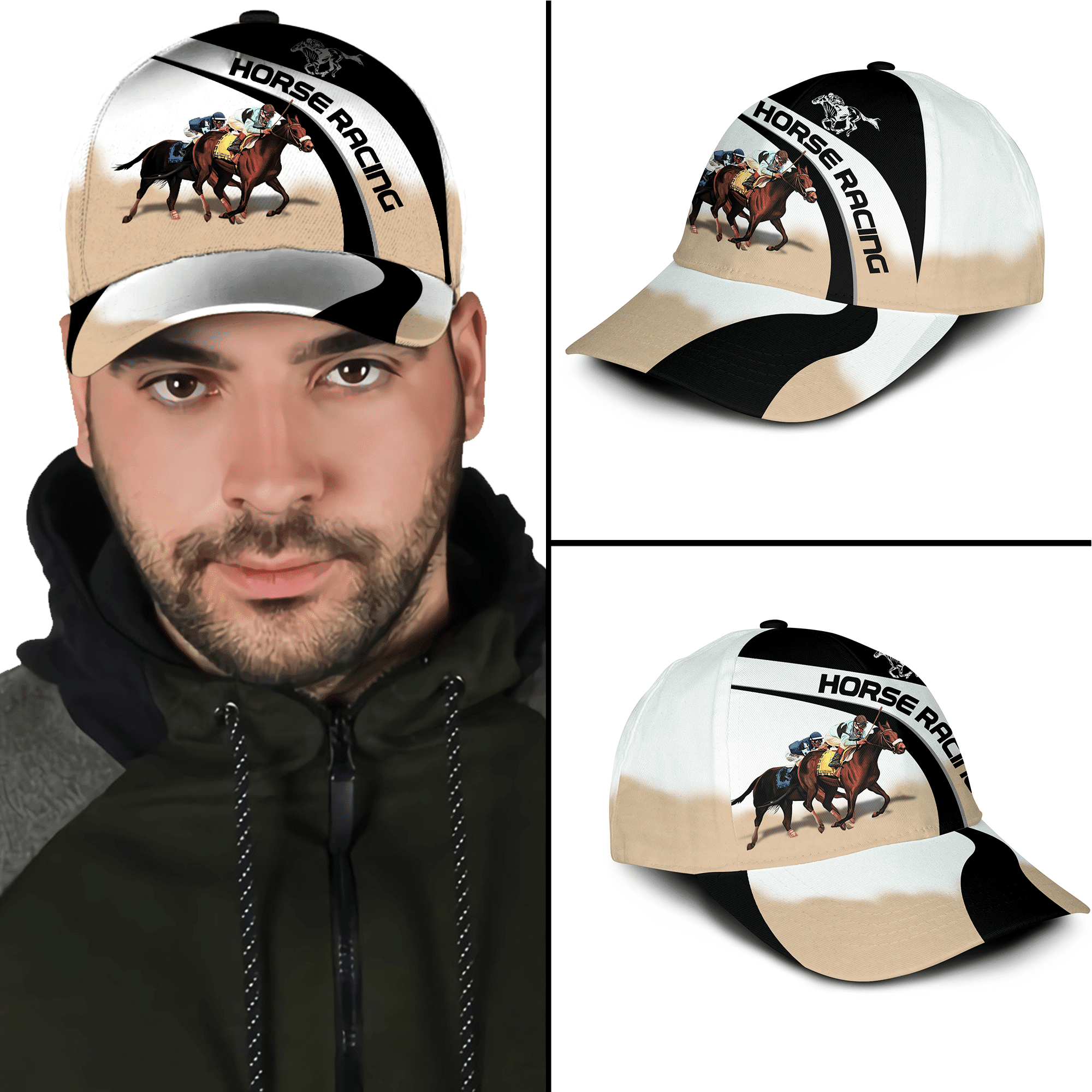 Horse Racing Black Hat Classic Cap Trucker Hats Custom Hats Gifts For Men & Women