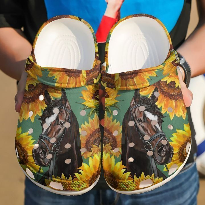 Horse Sunflower And Classic Clogs Shoes