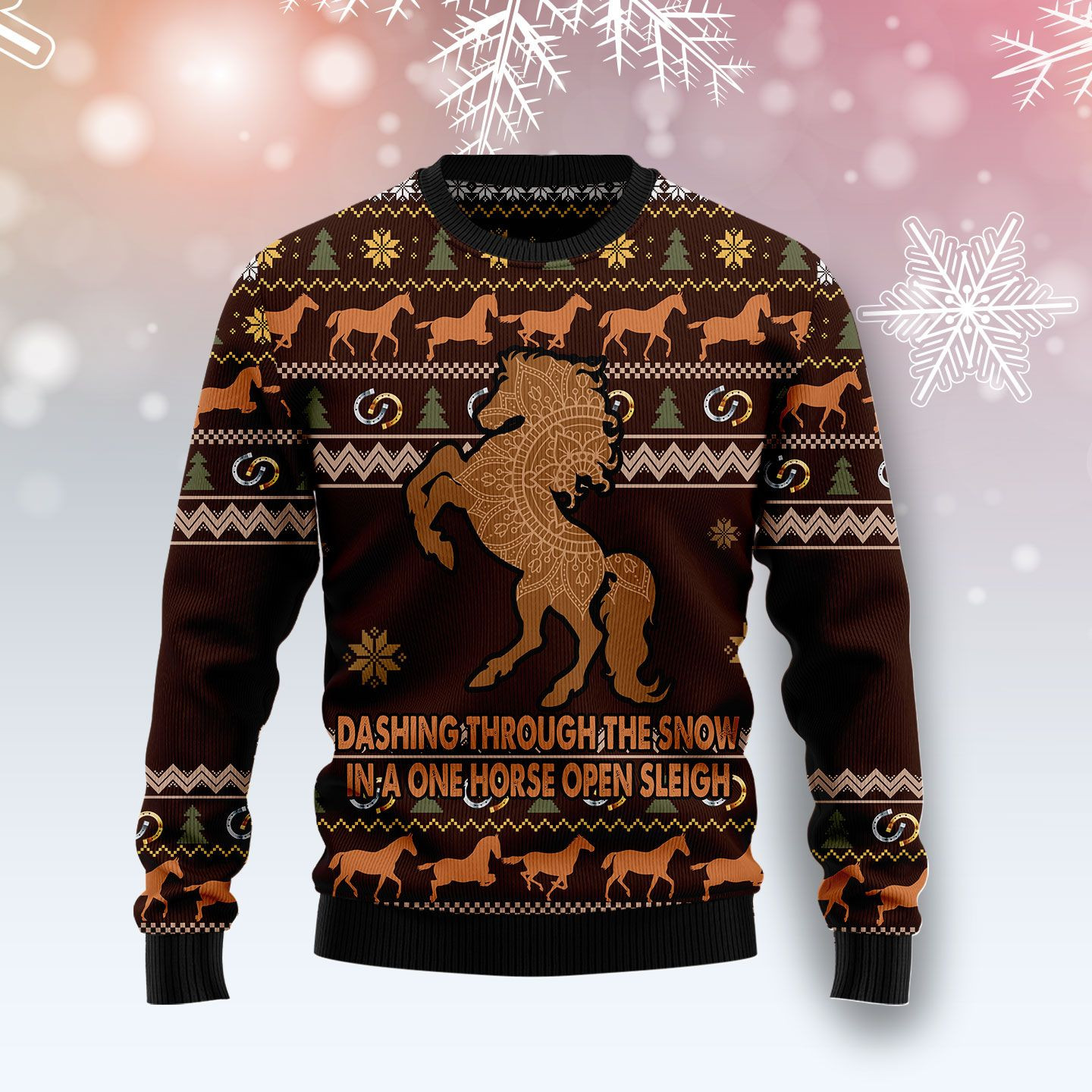 Horse Through Snow Ugly Christmas Sweater Adult 3D Funny Matching for family