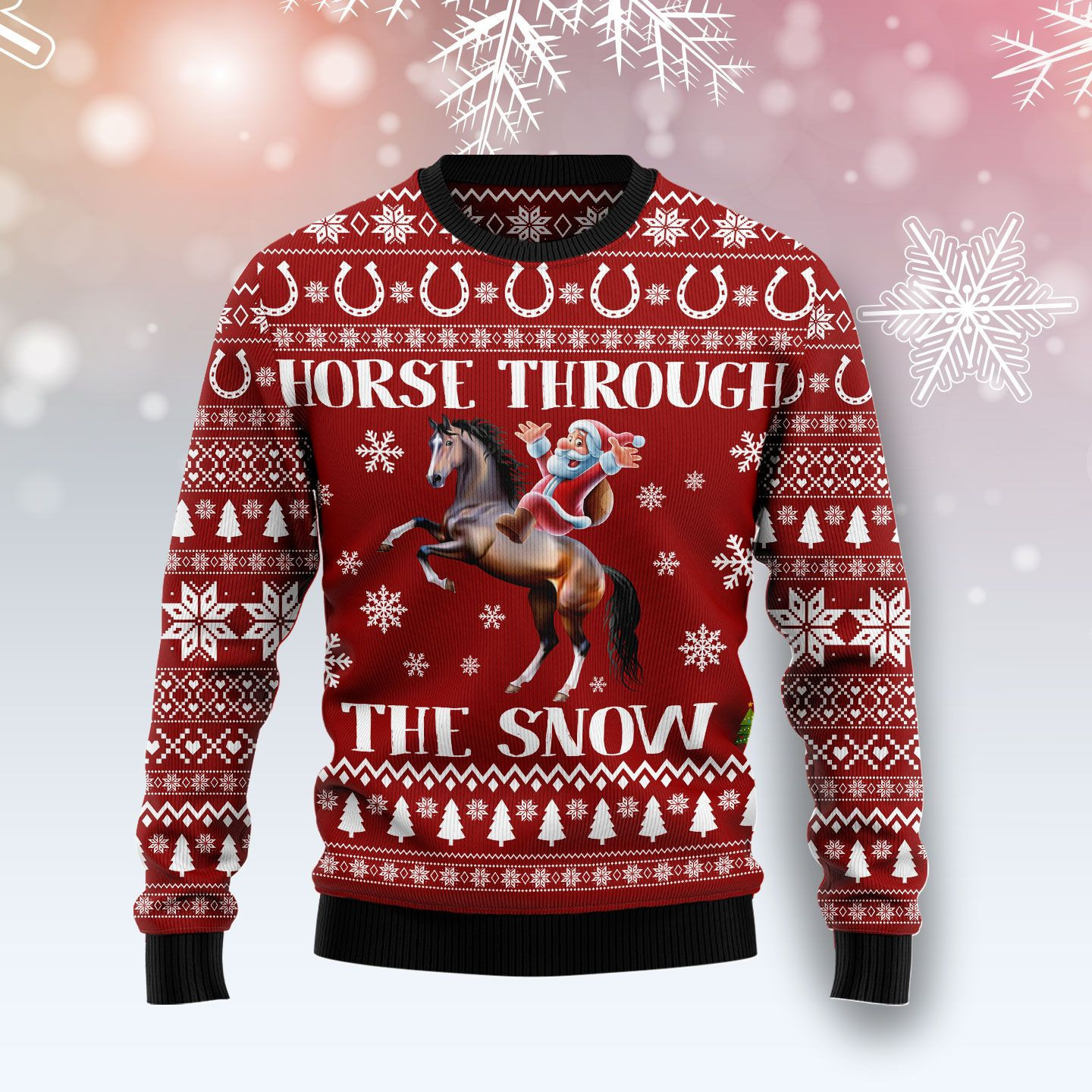 Horse Through The Snow Ugly Christmas Sweater Adult 3D Funny Matching for family