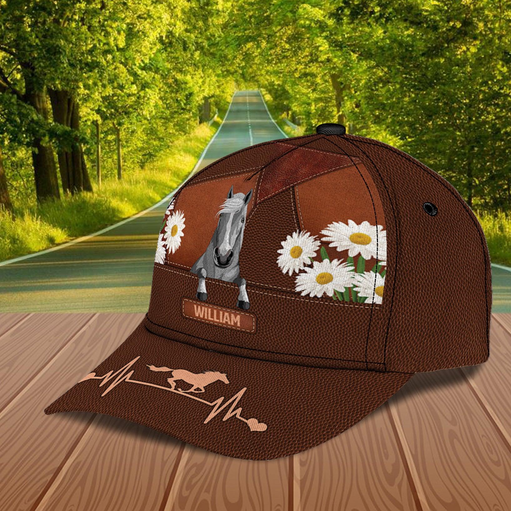 Horse With Daisy Personalized Cap, Personalized Gift for Horse Lovers Trucker Hats Custom Hats Gifts For Men & Women