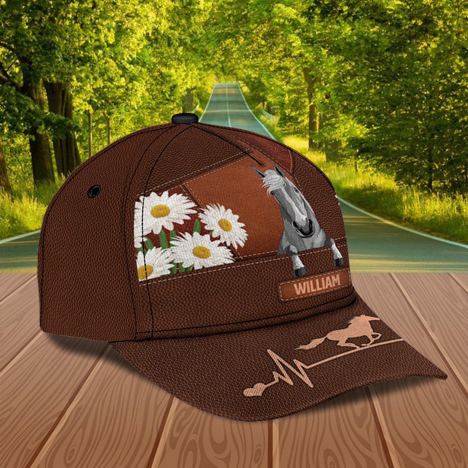 Horse With Daisy Personalized Cap, Personalized Gift for Horse Lovers Trucker Hats Custom Hats Gifts For Men & Women