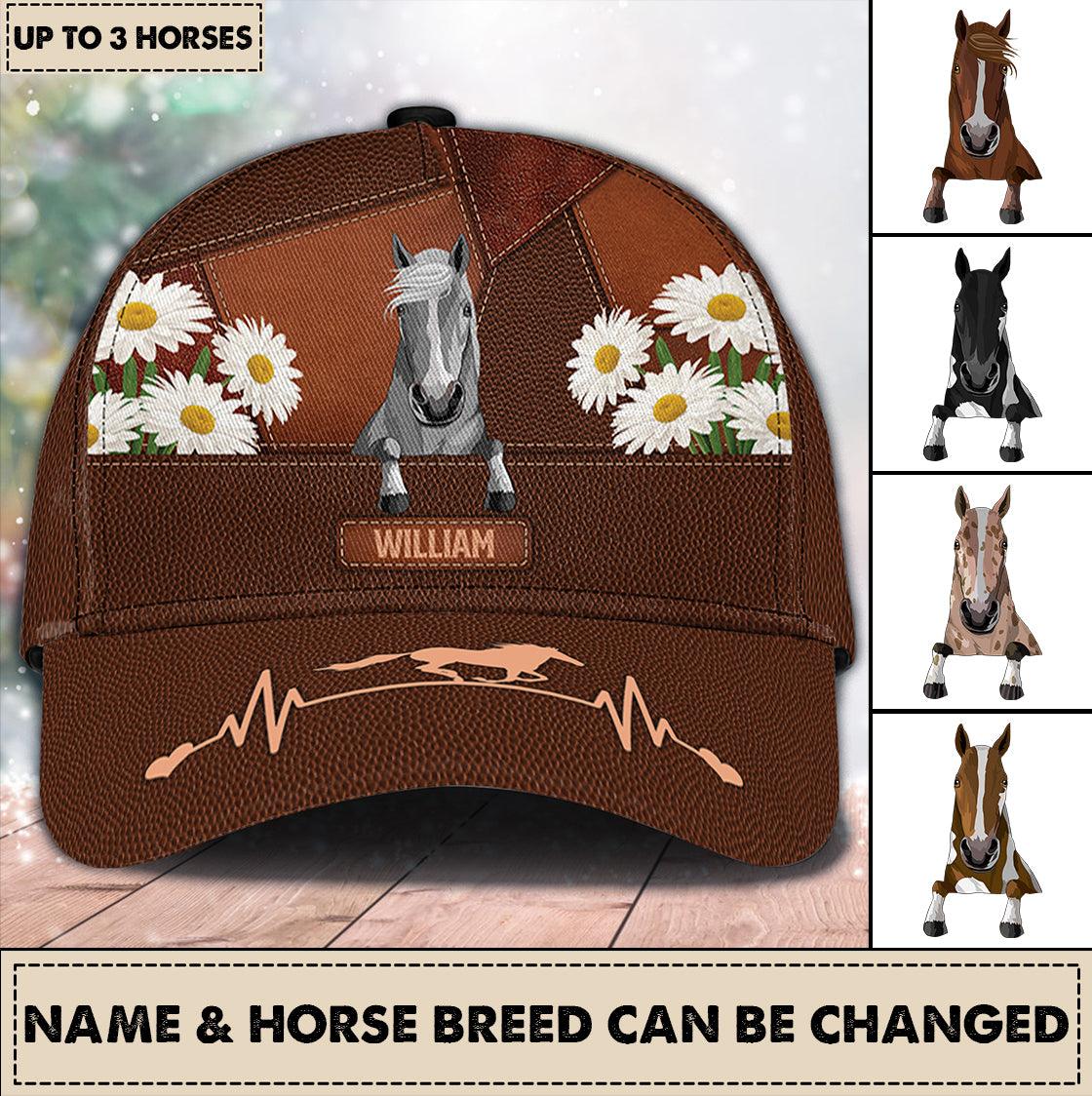 Horse With Daisy Personalized Cap, Personalized Gift for Horse Lovers Trucker Hats Custom Hats Gifts For Men & Women