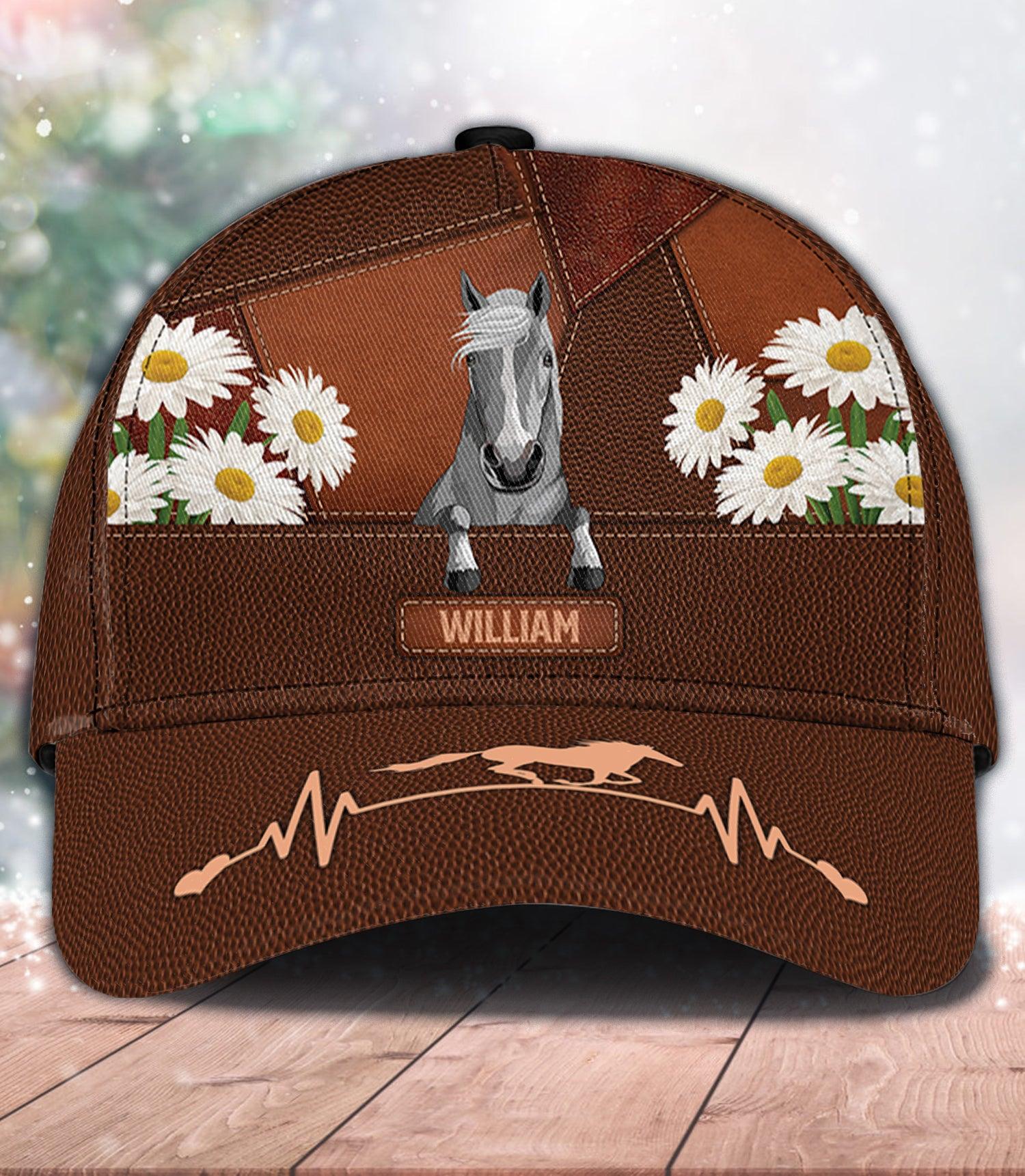 Horse With Daisy Personalized Cap, Personalized Gift for Horse Lovers Trucker Hats Custom Hats Gifts For Men & Women