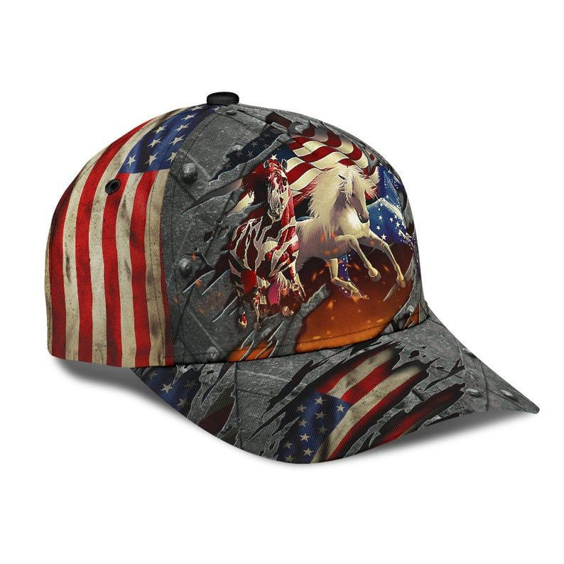 Horses American Pride Hat Classic Cap 3D Human Cap, Trending Cap, American Cap Trucker Hats Custom Hats Gifts For Men & Women