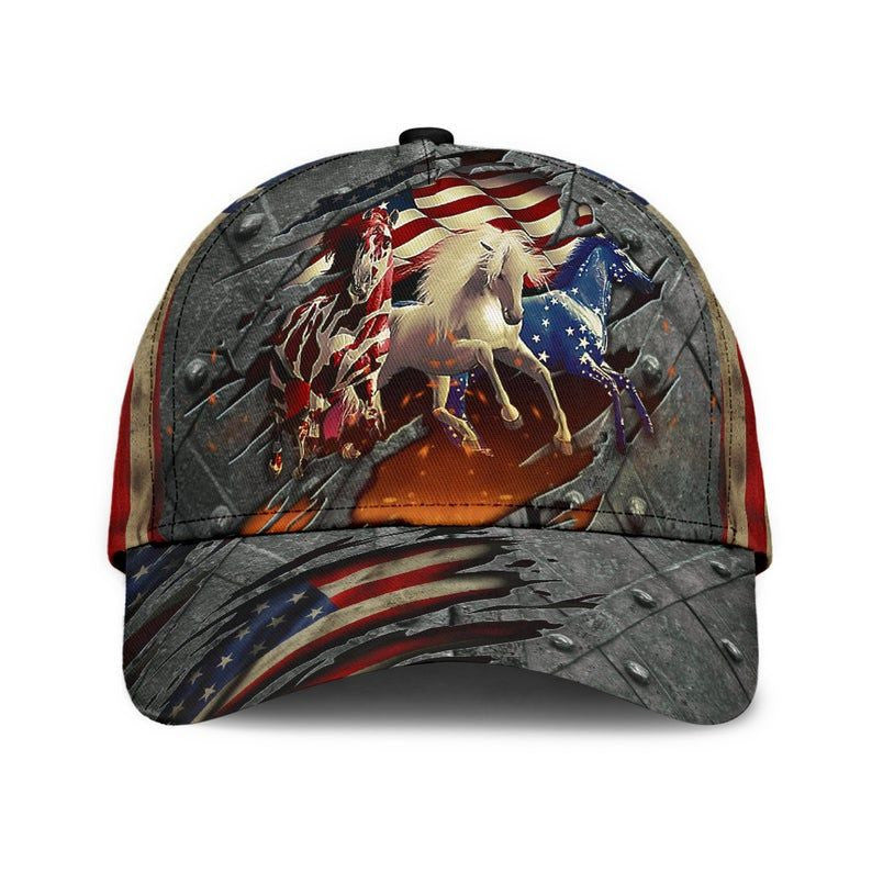 Horses American Pride Hat Classic Cap 3D Human Cap, Trending Cap, American Cap Trucker Hats Custom Hats Gifts For Men & Women