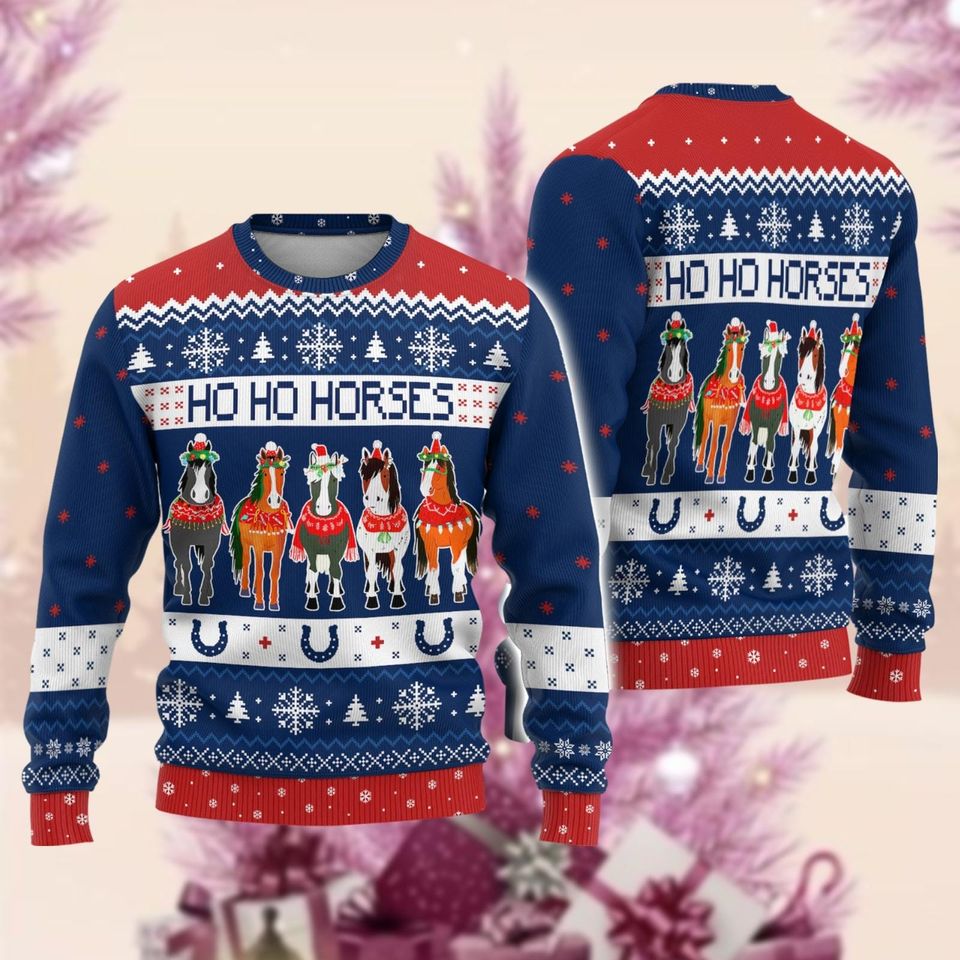 Horses Christmas Ugly Sweater, Santa Horses Xmas Ugly Sweatshirt