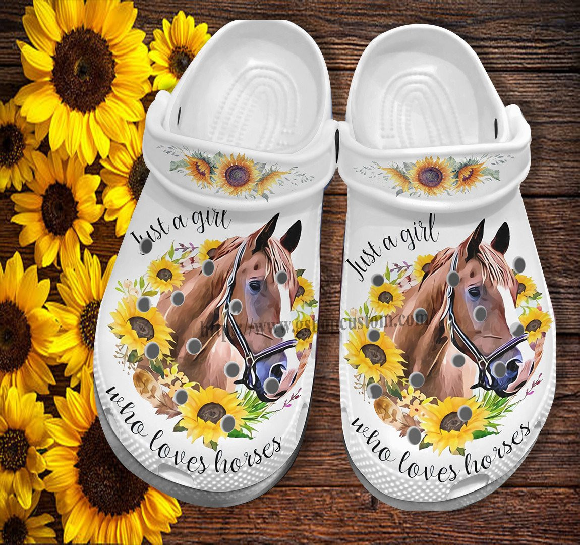 Horses Girl Sunflower Croc Shoes Gift Women- Girl Love Horses Shoes Croc Clogs Mother Day 2022