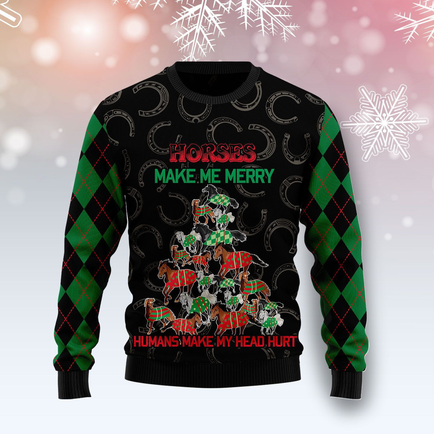 Horses Merry Christmas Ugly Christmas Sweater Adult 3D Funny Matching for family