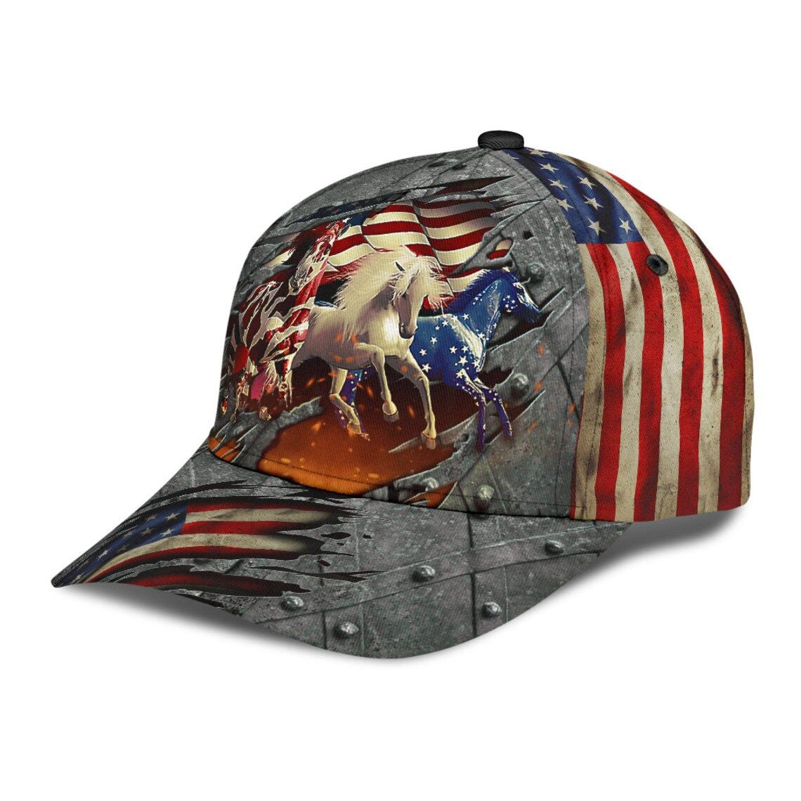 Horses Riding American Flag Classic Cap Trucker Hats Custom Hats Gifts For Men & Women