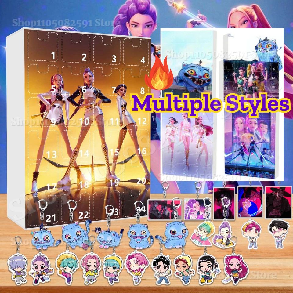 HOT KPop Demon Hunters 24pcs Advent Calendar Box Kawaii Acrylic Keychain HUNTR X Rumi Mira Zoey Jinu Kid Surprise Box Toy Gift