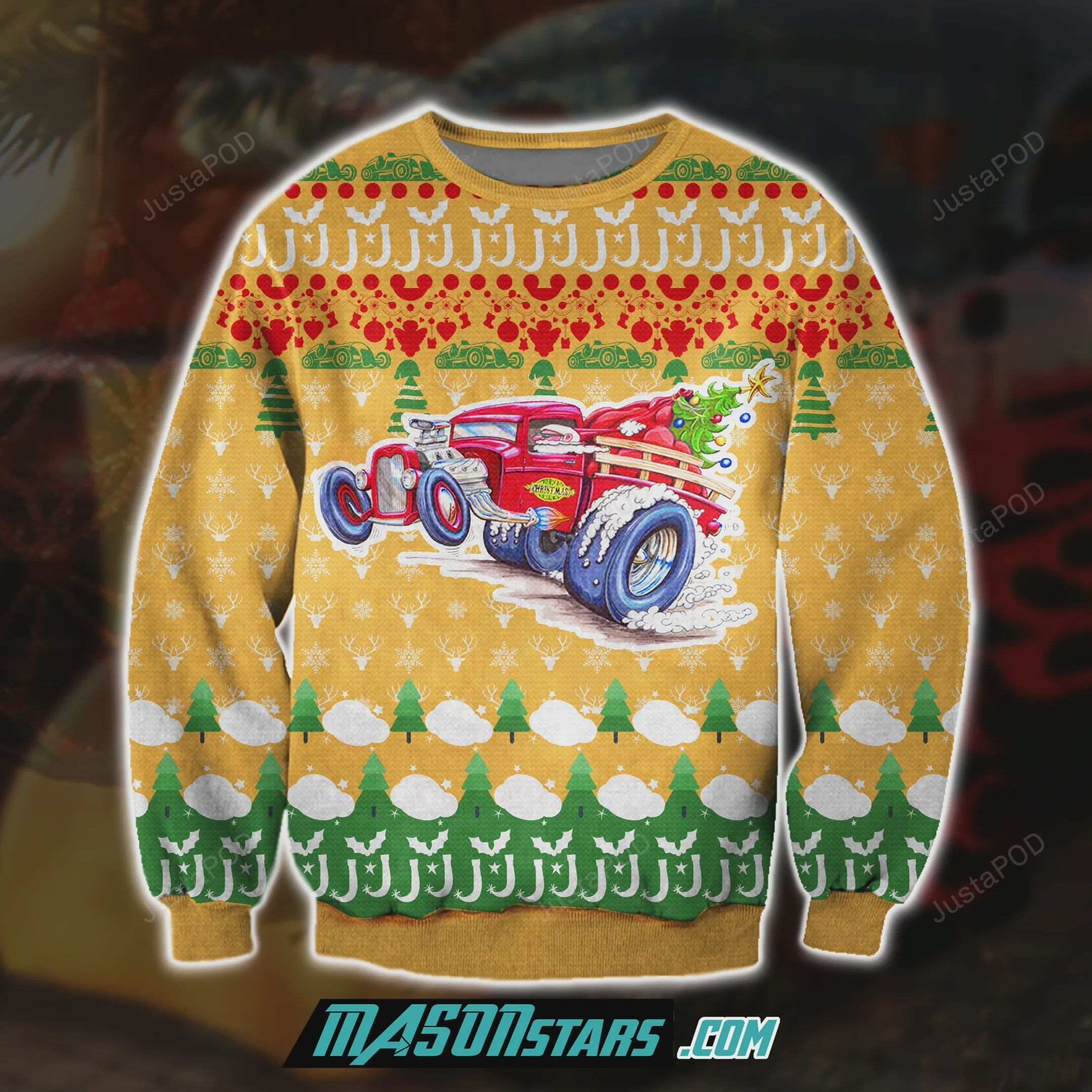 Hot Rod 3D Print Knitting Pattern Ugly Christmas Sweater Adult 3D Funny Matching for family