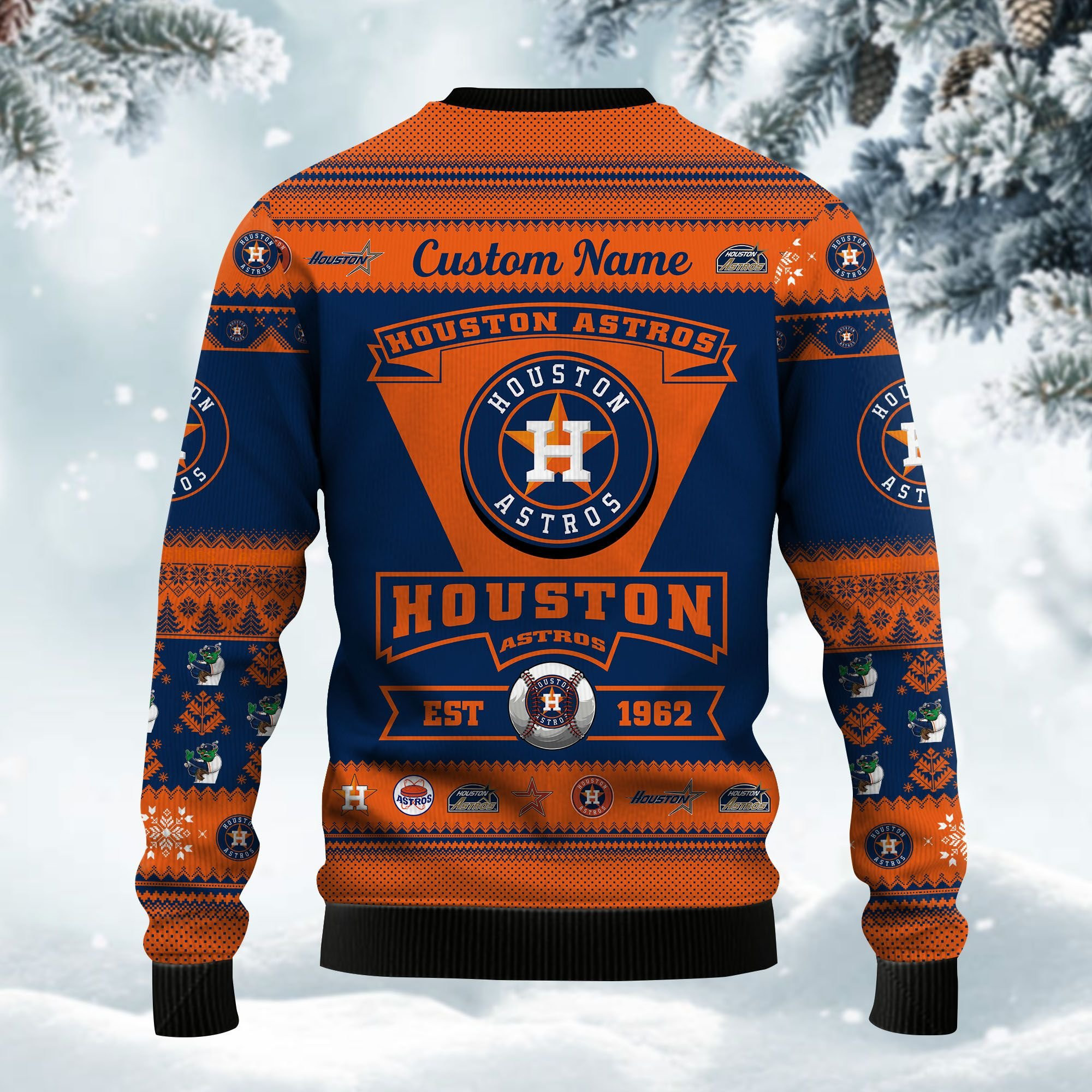 Houston Astros Football Team Logo Custom Name Personalized Ugly Christmas Sweater Adult 3D Funny Matching for family - Image 3