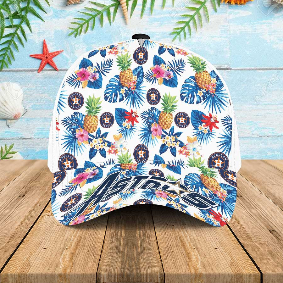 Houston Astros Hawaiian Summer Hats, Houston Astros Pineapple Flowers Baseball Cap Trucker Hats Custom Hats Gifts For Men & Women
