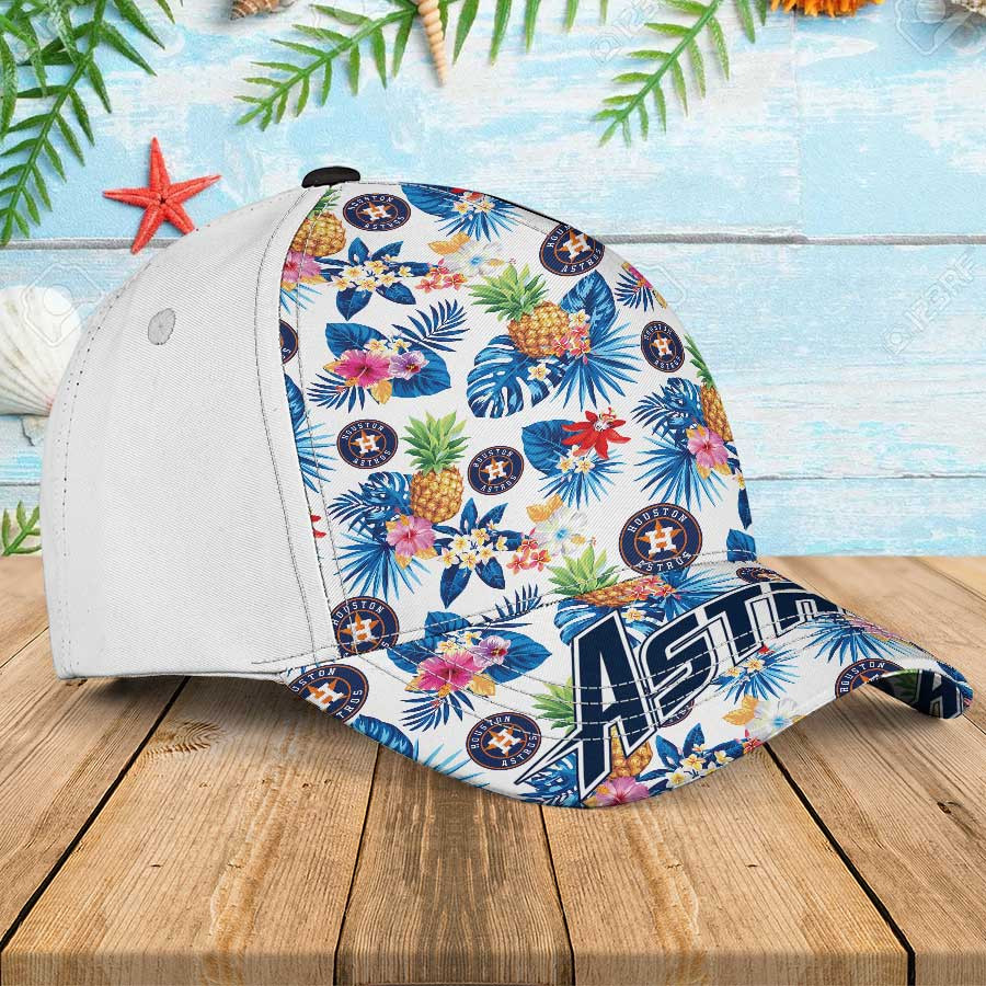 Houston Astros Hawaiian Summer Hats, Houston Astros Pineapple Flowers Baseball Cap Trucker Hats Custom Hats Gifts For Men & Women