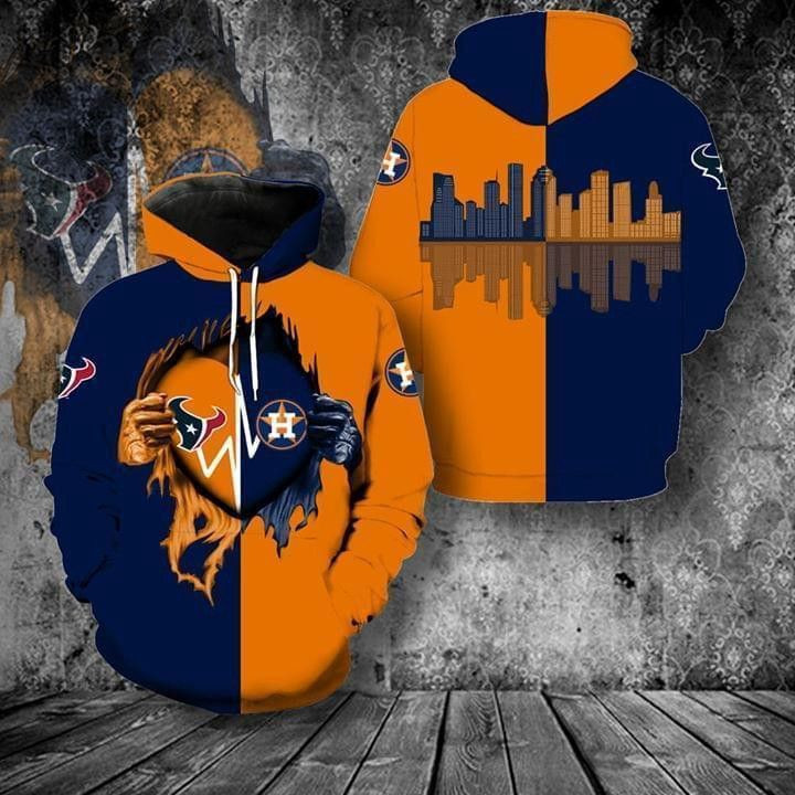 Houston Astros Houston Texas Heartbeat Love Ripped 3D All Over Print Hoodie, Zip Hoodie