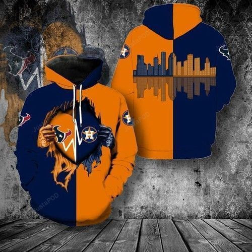 Houston Astros Houston Texas Heartbeat Love Ripped 3D All Over Print Hoodie, Zip Hoodie