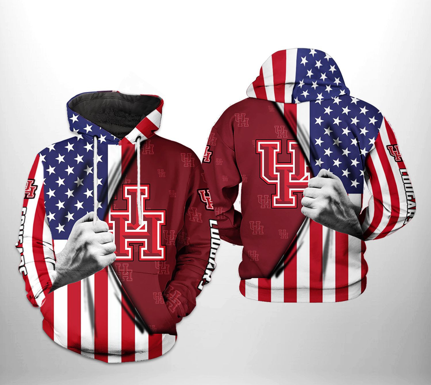 Houston Cougars NCAA US Flag 3D All Over Print Hoodie, Zip Hoodie