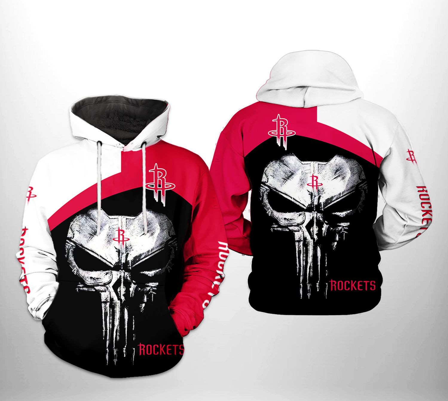 Houston Rockets NBA Skull Punisher Team 3D All Over Print Hoodie, Zip Hoodie