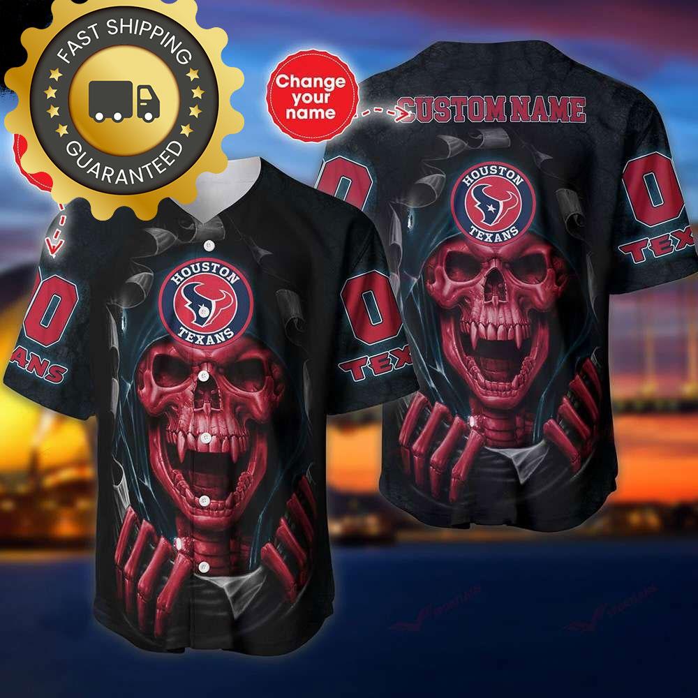 Houston Texans Custom NLF Jersey Skull Personalized Baseball Jersey