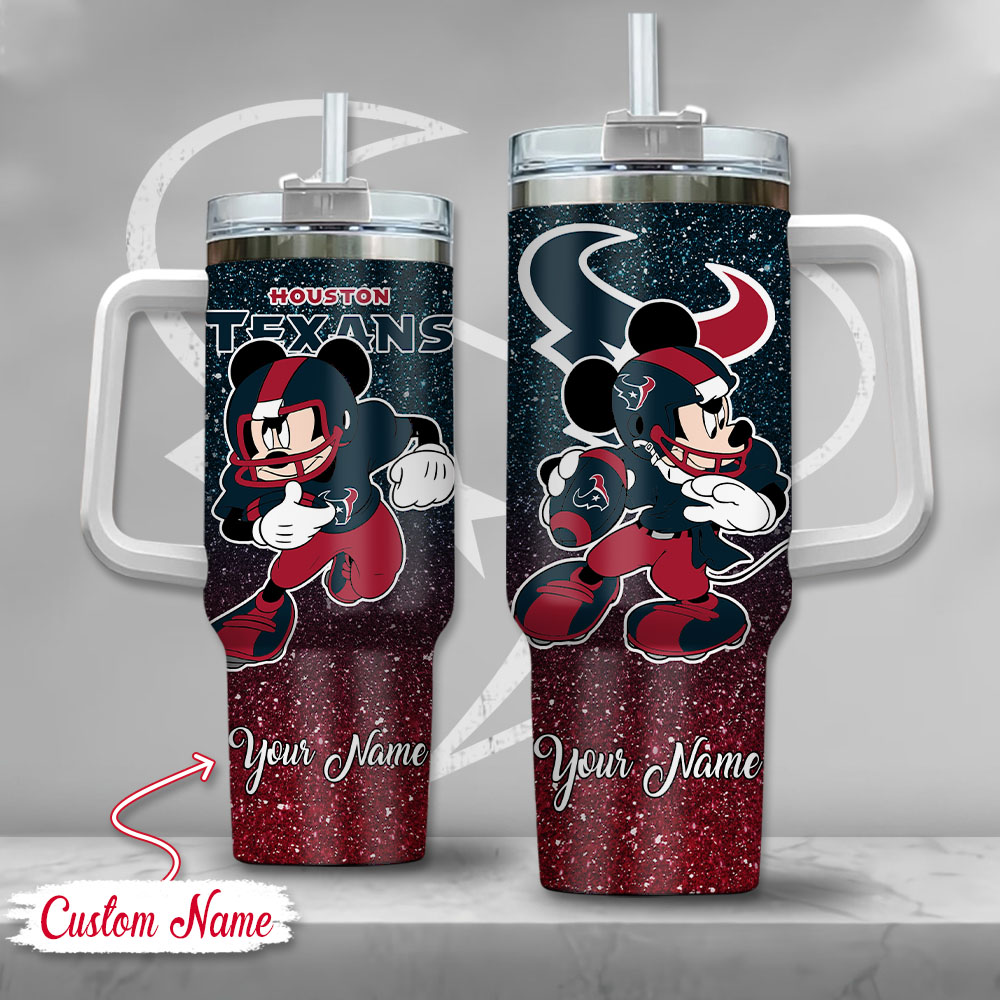 Houston Texans NFL Mickey Mouse Glitter Custom Stanley Cup 40 oz 30 oz Tumbler With HandleTVC230191